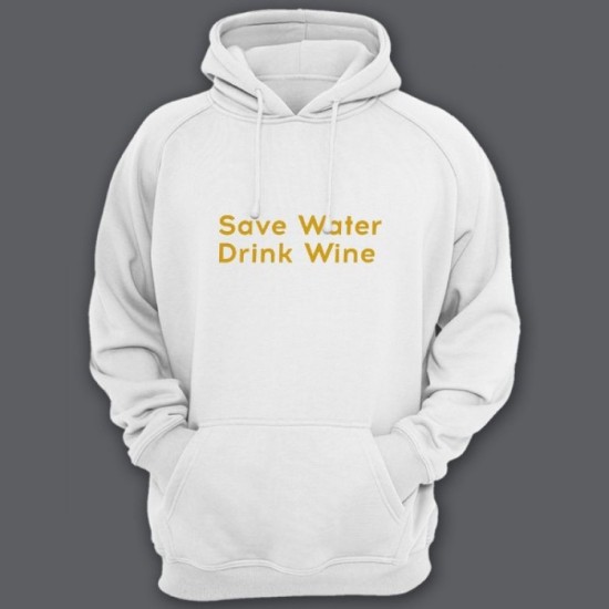 Прикольная мужская толстовка с капюшоном с надписью Save water drink wine