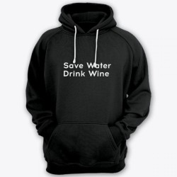 Прикольная мужская толстовка с капюшоном с надписью Save water drink wine