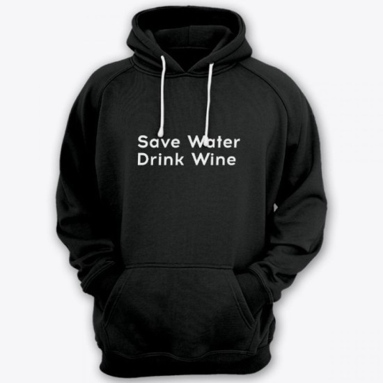 Прикольная мужская толстовка с капюшоном с надписью Save water drink wine