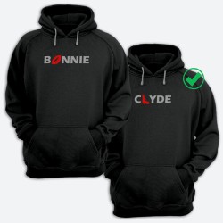 Парные толстовки с капюшоном для двоих влюбленных c надписью Bonnie&Clyde