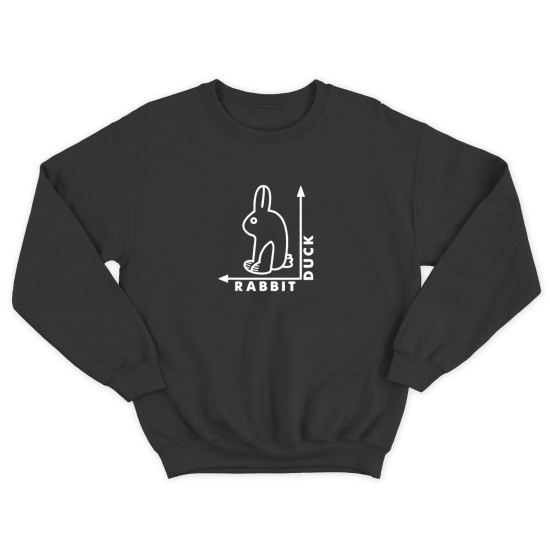 Смешной женский свитшот с надписью Duck rabbit. Прикольный свитшот.