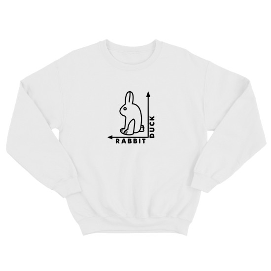 Смешной женский свитшот с надписью Duck rabbit. Прикольный свитшот.