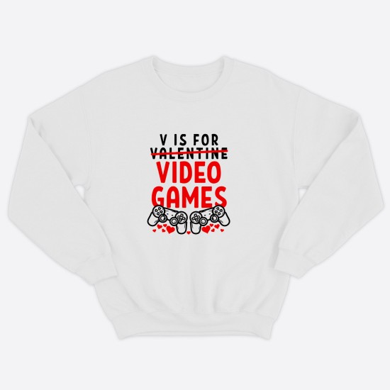 Женский свитшот ко дню влюбленных с принтом V is for Video games / Свитшот на 14 февраля