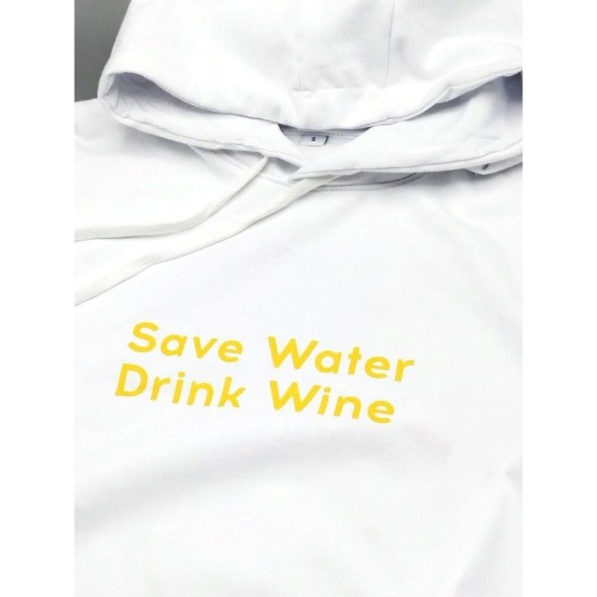 Прикольная мужская толстовка с капюшоном с надписью Save water drink wine
