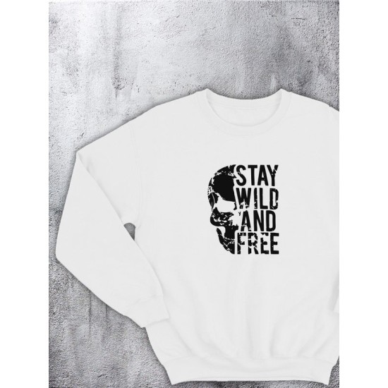 ССвитшот женский белый с принтом, рисунком и надписью Stay wild and free унисекс, аниме, оверсайз. Парные вещи, эко худи для двоих влюбленных, девушки и парня, кофты на подарок подругам, жене и мужу.