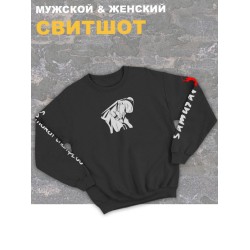 Женский свитшот оверсайз черный с принтом аниме Тян самурай samurai.