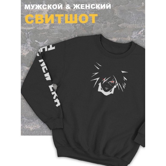 Женский свитшот оверсайз черный с принтом аниме Мадара Учиха манга.