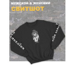 Женский свитшот оверсайз черный с принтом аниме Евангелион Аска.