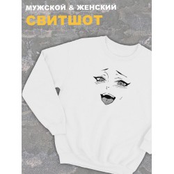 Женский свитшот оверсайз белый с принтом Хентай аниме ахегао манга.