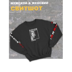 Женский свитшот оверсайз черный с принтом аниме Магическая битва Sukuna.