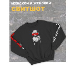 Женский свитшот оверсайз черный с принтом аниме Waifu вайфу teach me.