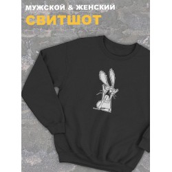 Женский свитшот оверсайз черный с принтом-рисунком Злой заяц кролик.