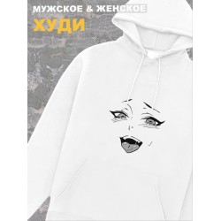 Мужское худи оверсайз белое с принтом Хентай аниме ахегао манга.