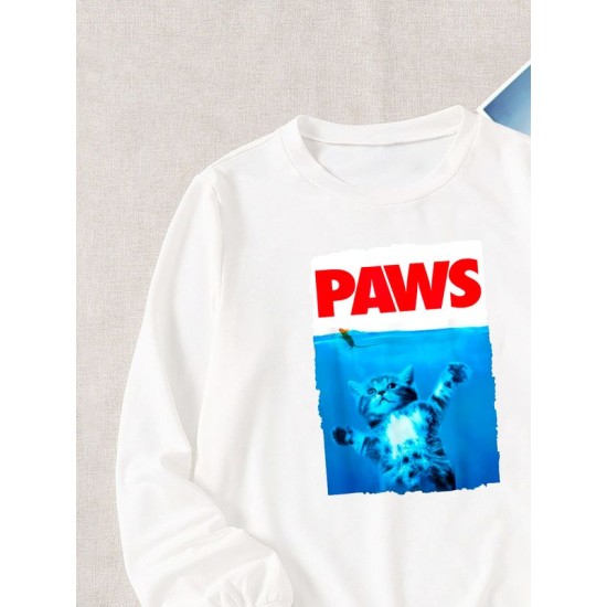 Свитшот Paws мем котик и лапки котенок прикол мемная белая с принтом
