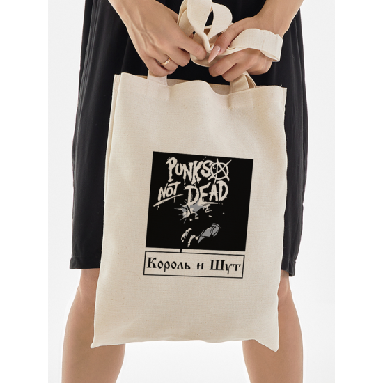 Шоппер бежевый Король и Шут киш punks not dead. Эко сумка rock с принтом и надписью анархия Горшок панк рок, унисекс женская и мужская, детская хлопковая трикотажная большая для молодежи и подростка