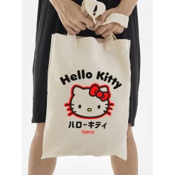 Сумка шоппер бежевый Аниме Hello Kitty Куроми дрейн тканевая с принтом Хелло Китти геншин импакт однотонный мягкий большая с надписью Хело Кити через плечо с котом bts токийские мстители