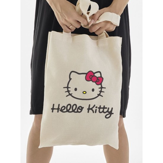 Сумка шоппер бежевый Аниме Hello Kitty Куроми дрейн тканевая с принтом Хелло Китти геншин импакт однотонный мягкий большая с надписью Хело Кити через плечо с котом bts токийские мстители