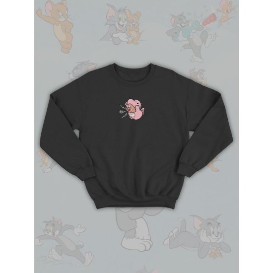 Парные свитшоты Том и Джерри Мышонок Джерри черная женская с принтом Tom and Jerry прикол для влюбленных пар парня и девушки, двоих подруг и друзей, мемная парная одежда underground y2k оверсайз