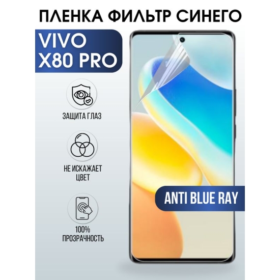Защитная гидрогелевая пленка для смартфона Vivo X80 pro. Полиуретановая плёнка anti blue ray на мобильный телефон Виво Х80 про, для защиты экрана.