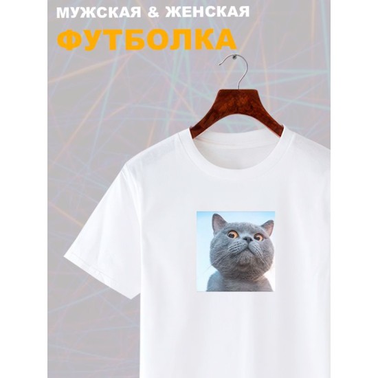 Футболка с мемным котиком с принтом