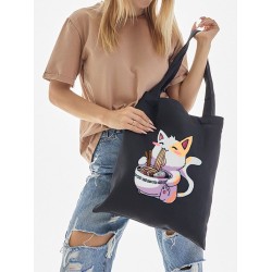 Шоппер аниме котик и рамен japan maneki neko с принтом ramen anime cat kawaii в стиле kawai каваи кот черный, стритстайл сумка для шопинга и покупок тканевая женская и мужская андеграунд y2k кэжуал.