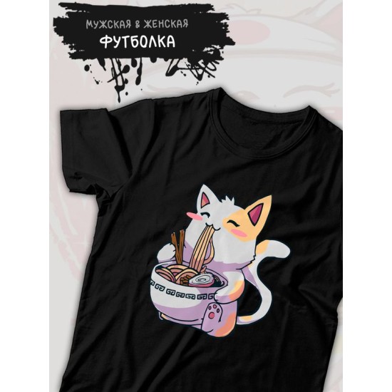 Футболка аниме котик и рамен japan maneki neko с принтом