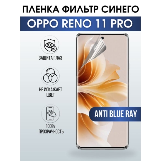 Защитная гидрогелевая пленка для смартфона Орро Reno 11 pro. Полиуретановая плёнка anti blue ray на мобильный телефон Оппо Рено 11 про, для защиты экрана.