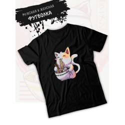 Футболка аниме котик и рамен japan maneki neko с принтом