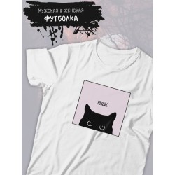 Футболка meow с черным котом мяу с принтом
