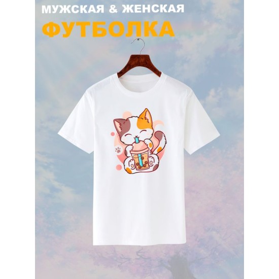 Футболка аниме котик кавай japan maneki neko с принтом