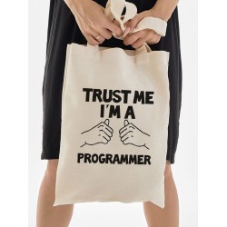 Шоппер с приколами trust me программирование с принтом и надписью code programmer бежевый