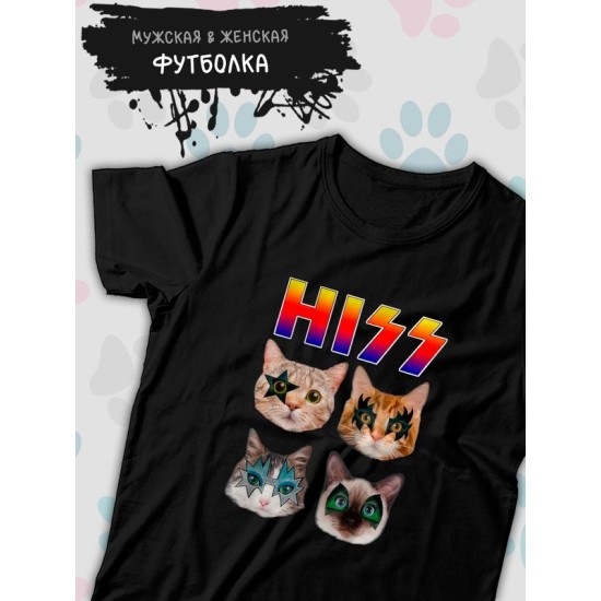Футболка Kiss Кисс рок с мемными котами с принтом