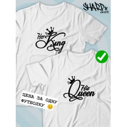 Парная футболка Король и королева Queen King с принтом
