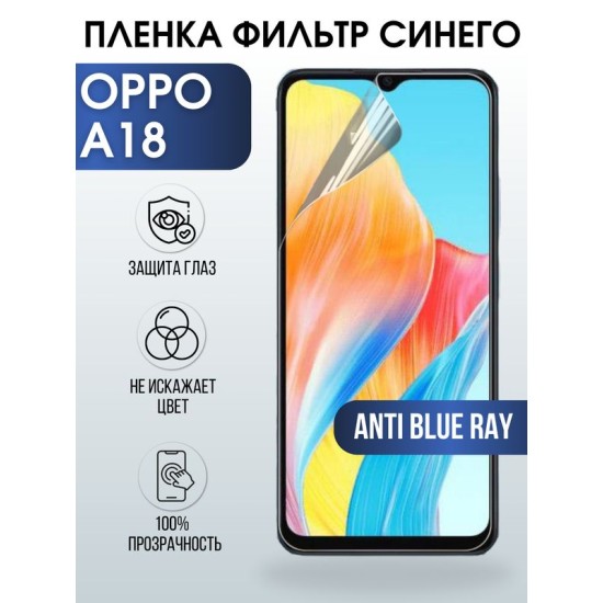 Защитная гидрогелевая пленка для смартфона Орро A18. Полиуретановая плёнка anti blue ray на мобильный телефон Оппо А18, для защиты экрана.