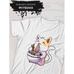 Футболка аниме котик и рамен japan maneki neko с принтом
