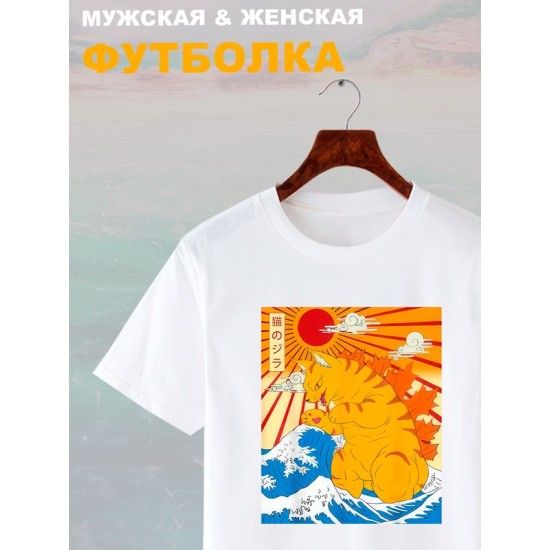 Футболка catzilla аниме кот japan neko с принтом
