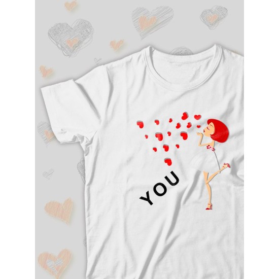 Парная футболка Love loving you с сердечками с принтом