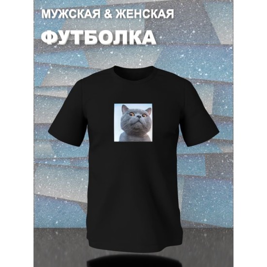 Футболка с мемным котиком с принтом
