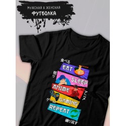 Футболка аниме eat sleep anime gaming repeat прикол с принтомrground y2k