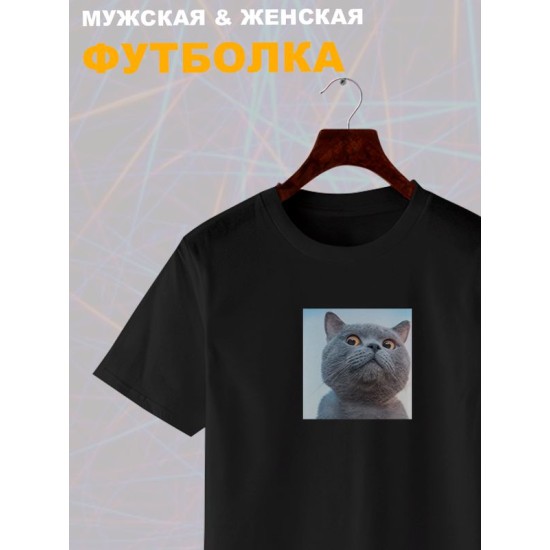 Футболка с мемным котиком с принтом