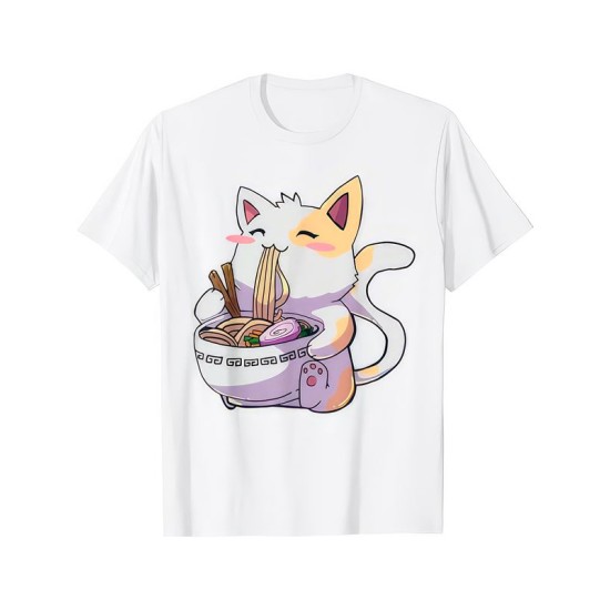 Футболка аниме котик и рамен japan maneki neko с принтом