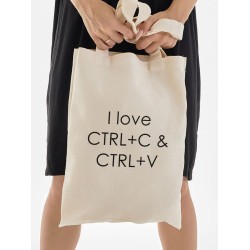 Шоппер с приколами I love ctrl c ctrl v с принтом и надписью программирование бежевый