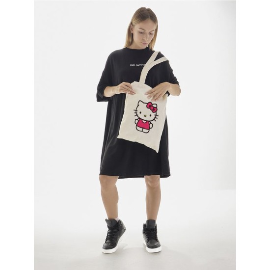 Сумка шоппер бежевый Аниме Hello Kitty Куроми дрейн тканевая с принтом Хелло Китти геншин импакт однотонный мягкий большая с надписью Хело Кити через плечо с котом bts токийские мстители
