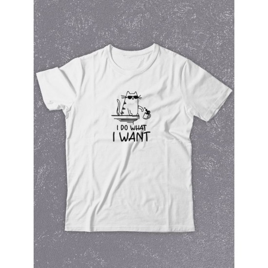 футболка оверсайз с принтом надписью "I do what I want мем с котом" унисекс