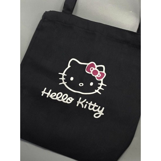 Сумка шоппер черный Аниме Hello Kitty Куроми дрейн тканевая с принтом Хелло Китти геншин импакт однотонный мягкий большая с надписью Хело Кити через плечо с котом bts токийские мстители
