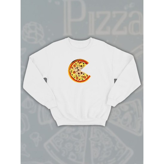 Парные свитшоты Пицца pizza белая мужская с принтом мем прикол для влюбленных пар парня и девушки, двоих подруг и друзей, мемная, прикольная парная одежда underground y2k style оверсайз