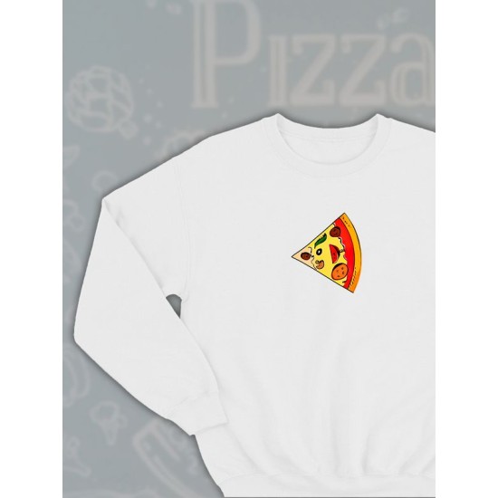 Парные свитшоты pizza кусочек пиццы белая женская с принтом мем прикол для влюбленных пар парня и девушки, двоих подруг и друзей, мемная, прикольная парная одежда underground y2k оверсайз