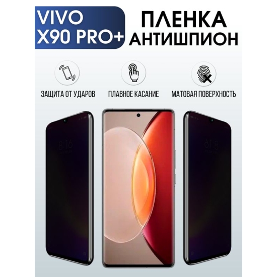 Защитная гидрогелевая пленка для смартфона Vivo X90 pro+. Полиуретановая плёнка антишпион на мобильный телефон Виво Х90 про+, для защиты экрана.