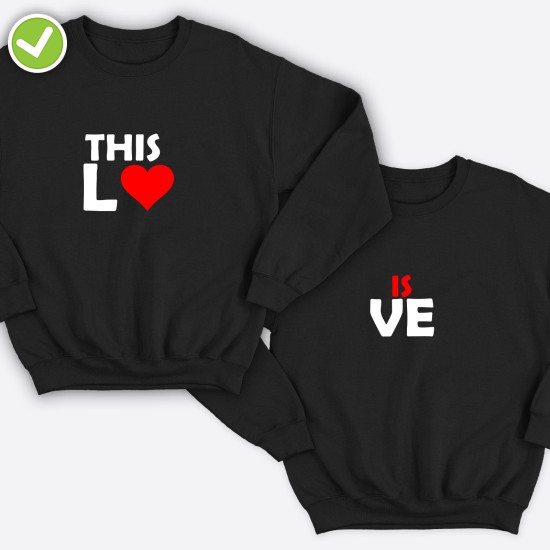 Парные свитшоты для двоих мужа и жены, влюбленных с принтом This is Love / Толстовка без капюшона для пары