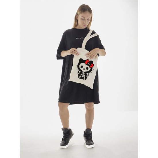 Сумка шоппер бежевый Аниме Hello Kitty Куроми дрейн тканевая с принтом Хелло Китти геншин импакт однотонный мягкий большая с надписью Хело Кити через плечо с котом bts токийские мстители